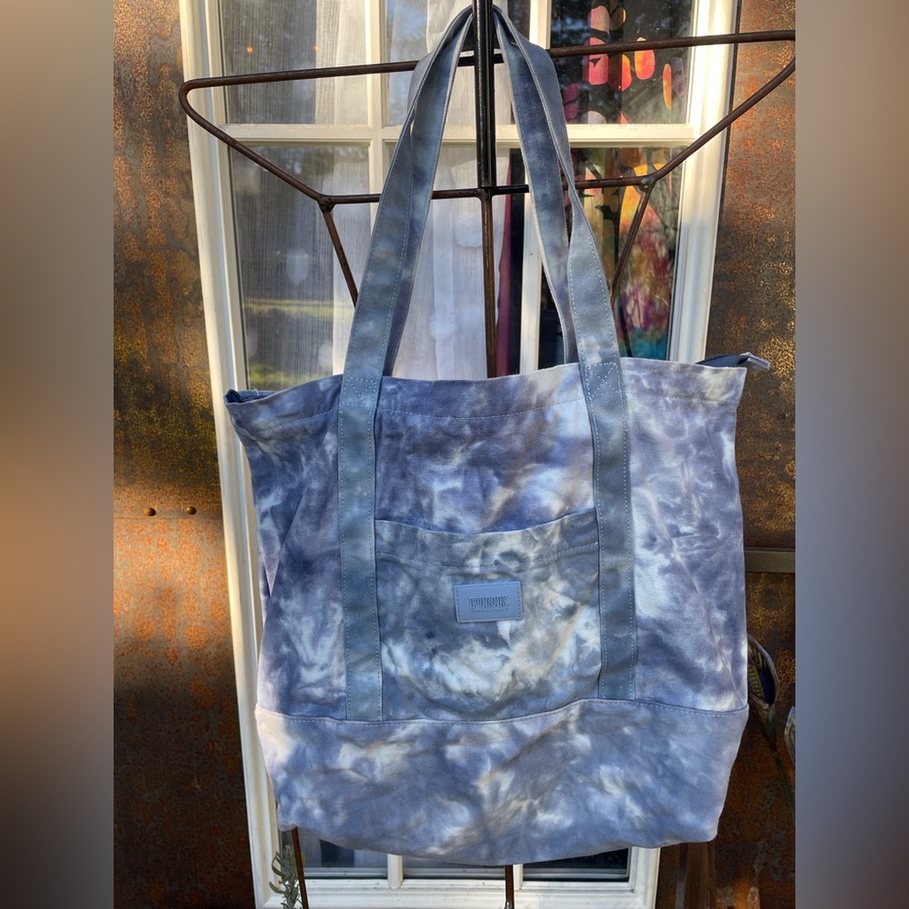 Pink Tie-Dye Blue & White Tote Bag